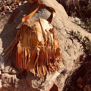 Handmade Fringed Tan Leather Bag